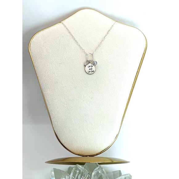 Handmade Sterling Silver Let Go Let God Necklace Pendant Opal Paperclip Dainty - Picture 4 of 5